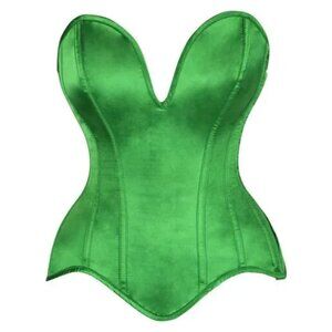 Steel Boned Green Satin Plunge Neckline Overbust Corset
